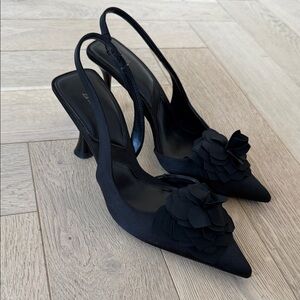 Zara Black Floral Slingback Heels